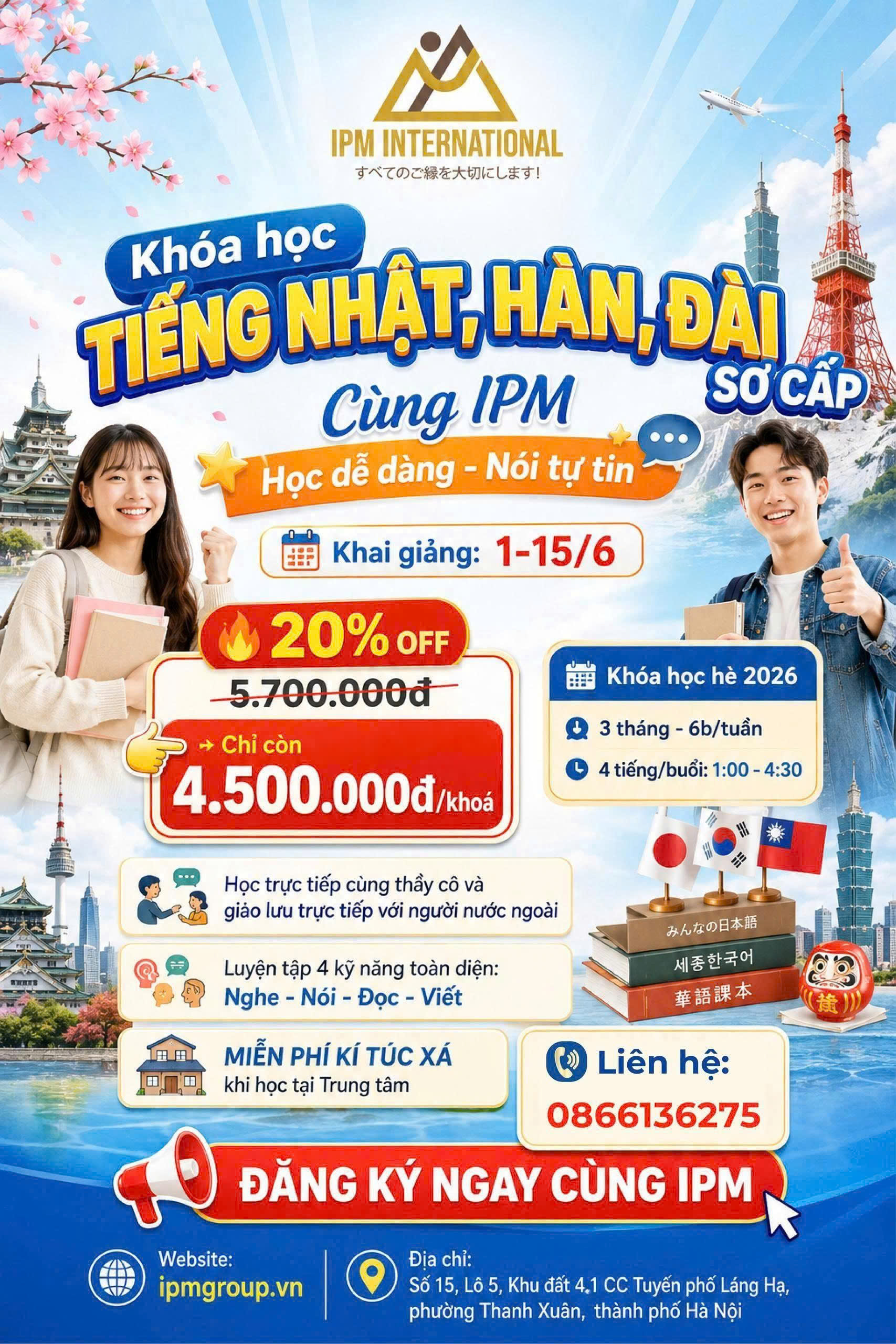 IPM CHÍNH THỨC KHAI GIẢNG KHÓA HỌC TIẾNG NHẬT – HÀN – ĐÀI SƠ...